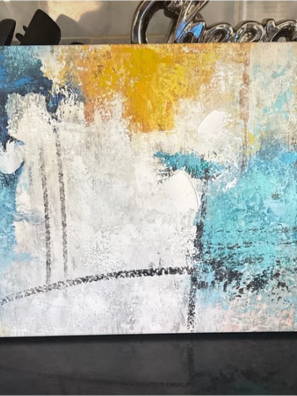 Unk Turquoise, Yellow & White Modern Abstract Canvas